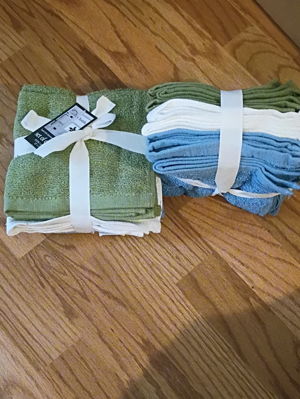Soft Cotton Towel Set in Green, Blue & White - 2 Packs Of 8